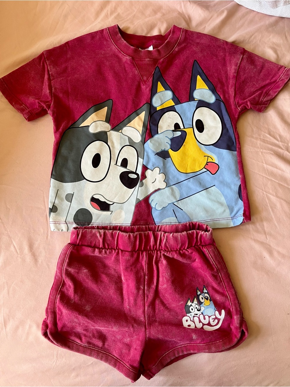 Bluey Kids Pajama Set in Burgundy - Short Sleeve Top & Shorts